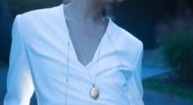 Model wearing Monica Rich Kosann necklace