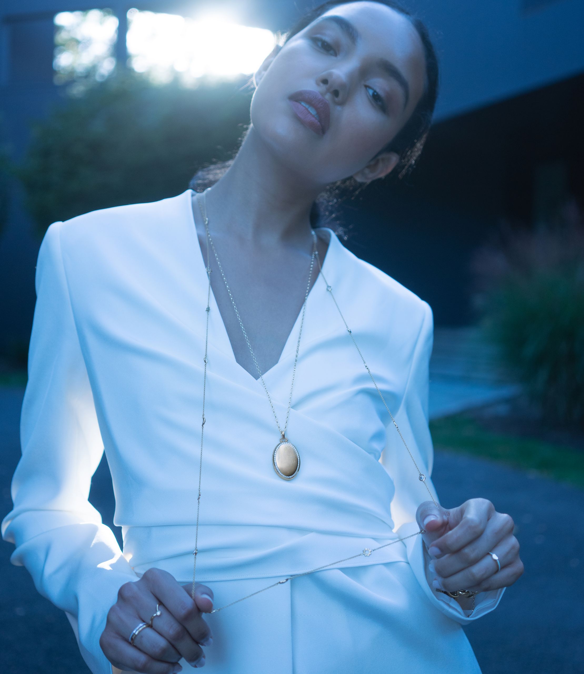 Model wearing Monica Rich Kosann necklace