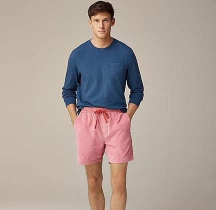 J.Crew Men's outfit, blue long sleeve, peach shorts