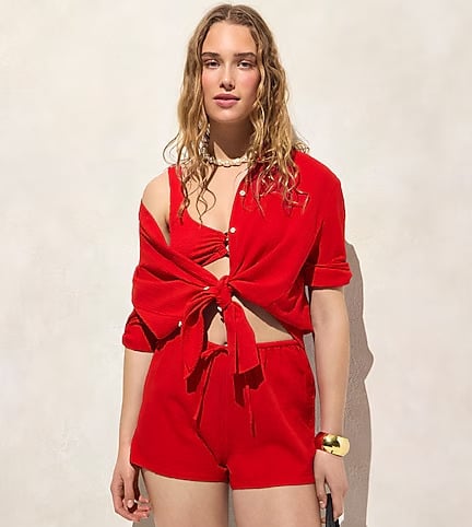 women with J Crew red outfit