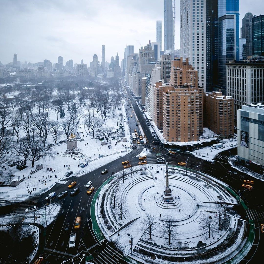 columbus circle in winter