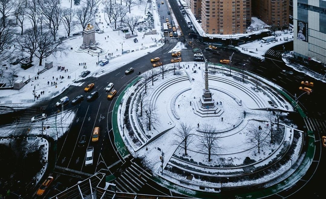columbus circle in winter